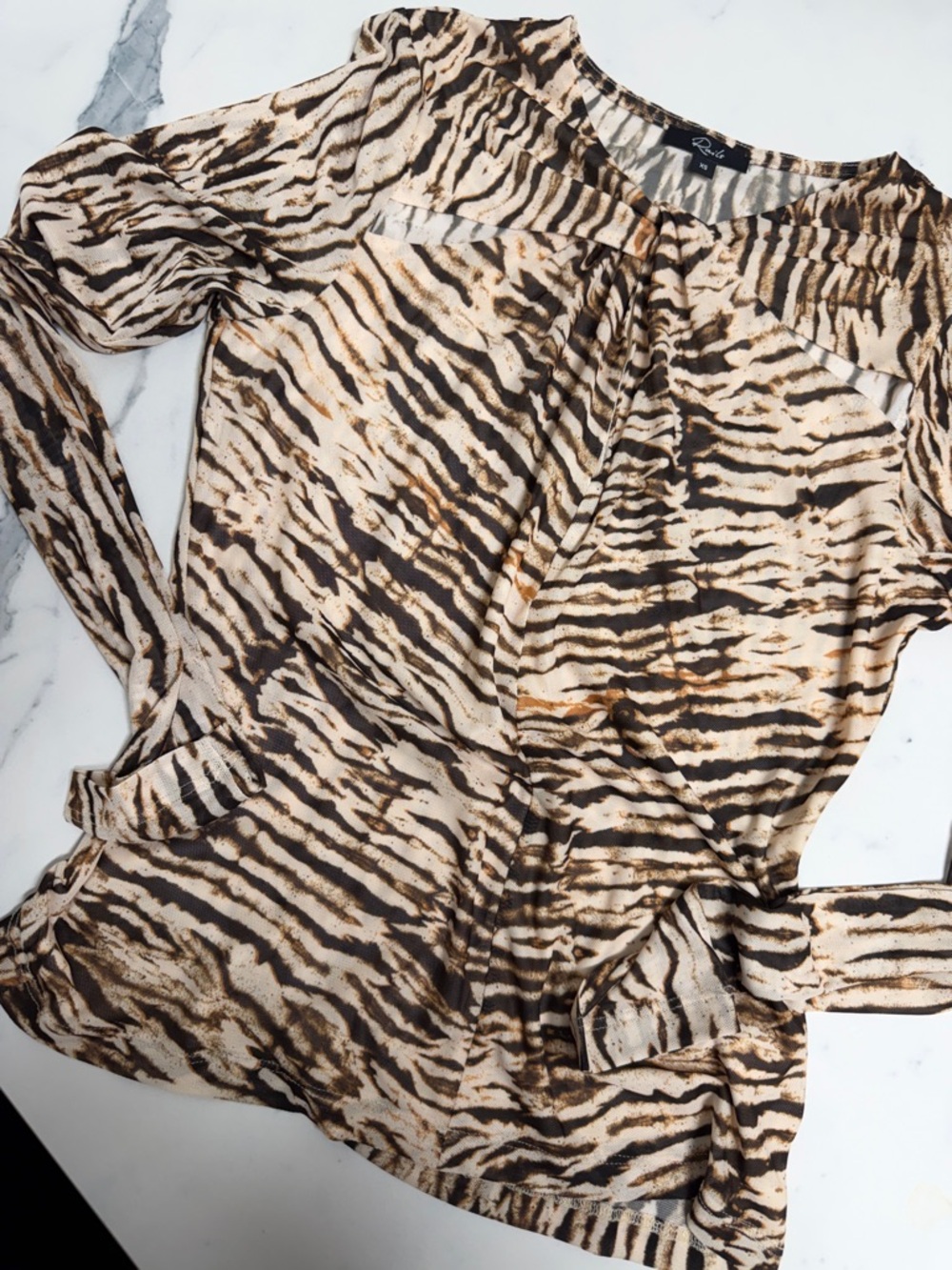 Rails Long Sleeve Tiger Stripe Blouse in Beige, Brown